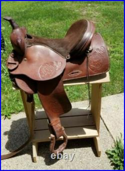 Sandstone Western Leather Floral tooled Trail Barrel Pleasure horse saddle 15.5