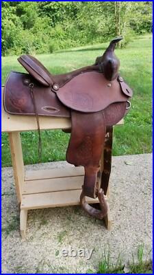 Sandstone Western Leather Floral tooled Trail Barrel Pleasure horse saddle 15.5