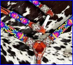 Showman Beaded Neon Tribal 4 Piece Headstall And Breastcollar Set