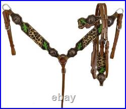 Showman Cheetah Headstall And Breast Collar Set With Painted Cactus Accents