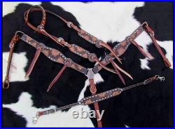 Showman Engraved Sunflower Leather Single Ear Headstall And Breastcollar Set