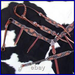 Showman Engraved Sunflower Leather Single Ear Headstall And Breastcollar Set