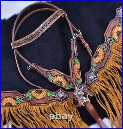 Showman Hand Painted Sunflower And Cactus Browband Headstall And Breastcollar