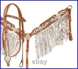 Showman Medium Leather Browband Headstall And Breast Collar Set With Floral P