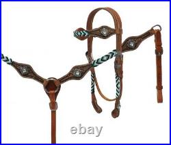 Showman Medium Leather Headstall And Breast Collar With Beaded Overlays