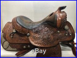 Silver Royal Sterling Accent Western Style Show Brown Leather Saddle 16-1/2