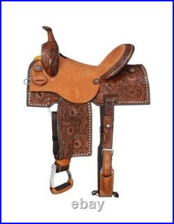 Silver Royal Western Saddle Autry Barrel Floral Tooling Brown SR100
