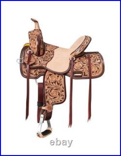 Silver Royal Western Saddle Youth Moulton Barrel Floral Tan SR105Y