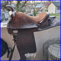 Simco Western Saddle 14 Vintage Floral Leather Tooling SQHB