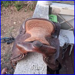 Simco Western Saddle 14 Vintage Floral Leather Tooling SQHB