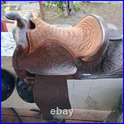 Simco Western Saddle 14 Vintage Floral Leather Tooling SQHB