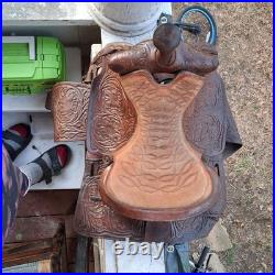 Simco Western Saddle 14 Vintage Floral Leather Tooling SQHB