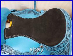 Sky/Blue Leather Western Barrel Racing Horse Saddle With Tack Set in All Sizes