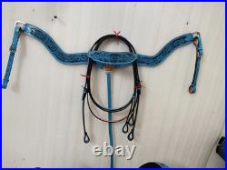 Sky/Blue Leather Western Barrel Racing Horse Saddle With Tack Set in All Sizes
