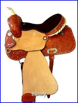 Sqhb Fully Carved Leather Barrel Pleasure Horse Leather Saddle 15 16 Western