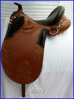 Stock Saddle with horn 17- leather qubraicho harness with drum dye finish