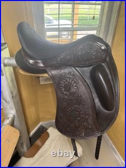 Stunning! 17.5 Custom Dressage Saddle handtooled sunflowers -brown