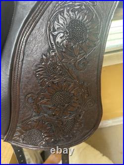 Stunning! 17.5 Custom Dressage Saddle handtooled sunflowers -brown