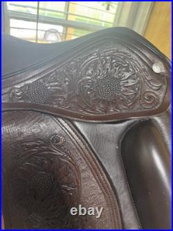 Stunning! 17.5 Custom Dressage Saddle handtooled sunflowers -brown