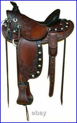 Stylish Leather Western Pleasure Trail Horse Tack Saddle All Size Free Shipping
