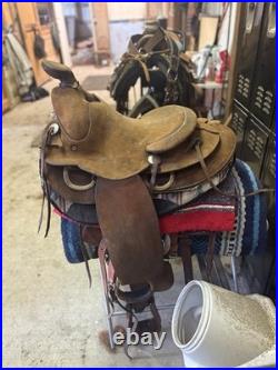 Super Unique Rough Out Western Roping Saddle 13.5 Seat Vintage