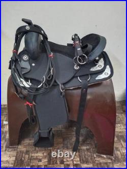 Synthetic Black Western Barrel Equestrian Trail Horse Tack Saddle All Size