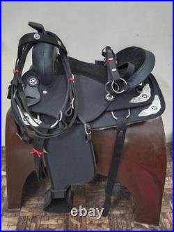 Synthetic Black Western Barrel Equestrian Trail Horse Tack Saddle All Size