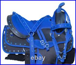 Synthetic Blue Western Barrel Trail Horse Saddlewith 14 To 18'' Tack Used