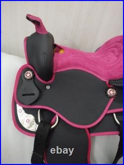 Synthetic Pink/Black Western Horse Tack Saddle Size 15