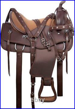 Synthetic Western Horse Saddle Pleasure Trail Barrel Tack Set 10 to 18 Brown