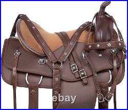 Synthetic Western Horse Saddle Pleasure Trail Barrel Tack Set 10 to 18 Brown