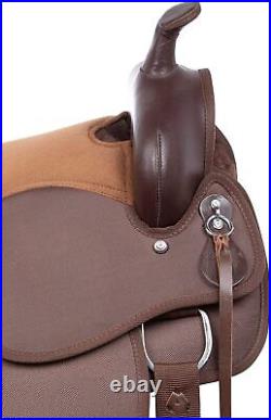 Synthetic Western Horse Saddle Pleasure Trail Barrel Tack Set 10 to 18 Brown