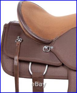 Synthetic Western Horse Saddle Pleasure Trail Barrel Tack Set 10 to 18 Brown