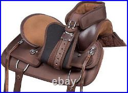 Synthetic Western Horse Saddle Pleasure Trail Barrel Tack Set 10 to 18 Brown