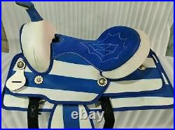Synthetic Western Saddle Blue/White Striped Design High Quality Material F/S