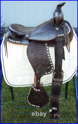 THE AMERICAN Childs Show Saddle- 12 SILVER/Padded Seat -Tooled Design- GREAT