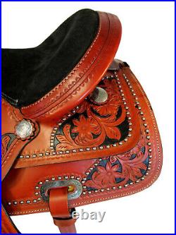 TRAIL SADDLE WESTERN HORSE PLEASURE TRAIL FLORAL TOOLED LEATHER TACK 15 16 17 in