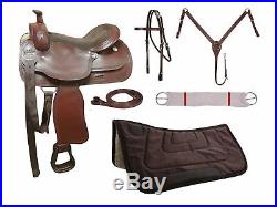 Tahoe Barbwire Tooled Leather Trail Saddle Set 6 Items Warehouse Clearance Sale 