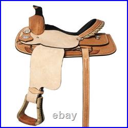 Tan 16 in HILASON Western Horse Saddle American Leather Basketweave Ranch