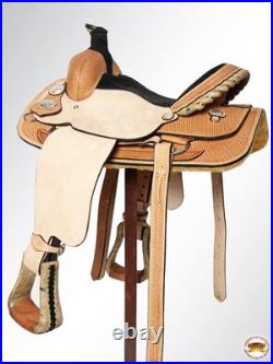 Tan 16 in HILASON Western Horse Saddle American Leather Basketweave Ranch