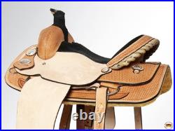Tan 16 in HILASON Western Horse Saddle American Leather Basketweave Ranch