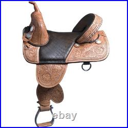 Tan 17 In HILASON Western Horse Treeless Trail Barrel Racing American Leather