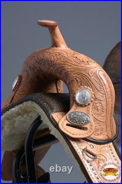 Tan 17 In HILASON Western Horse Treeless Trail Barrel Racing American Leather