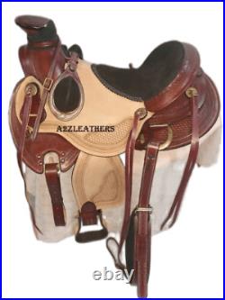 Tan & natural 2 Tone Leather Wade Western Roping Ranch Saddle in 14 15 16 17