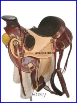 Tan & natural 2 Tone Leather Wade Western Roping Ranch Saddle in 14 15 16 17