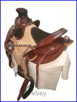 Tan & natural 2 Tone Leather Wade Western Roping Ranch Saddle in 14 15 16 17