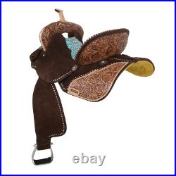 Teal Rose Barrel Saddle Floral Tooling Teal Seat Full QH Bars 14 15 16 NEW