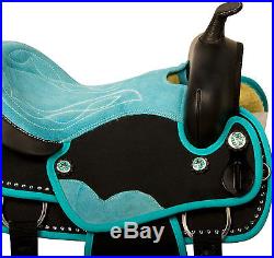 Teal Synthetic Gaited Western Pleasure Trail Barrel Horse Saddle Tack 15 16