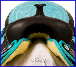 Teal Synthetic Gaited Western Pleasure Trail Barrel Horse Saddle Tack 15 16