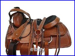 Team Roping Saddle Western Horse Trail Roper Ranch Tooled Leather Tack 15 16 17